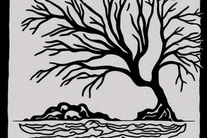 tree on a floating piece of rock island tattoo idea