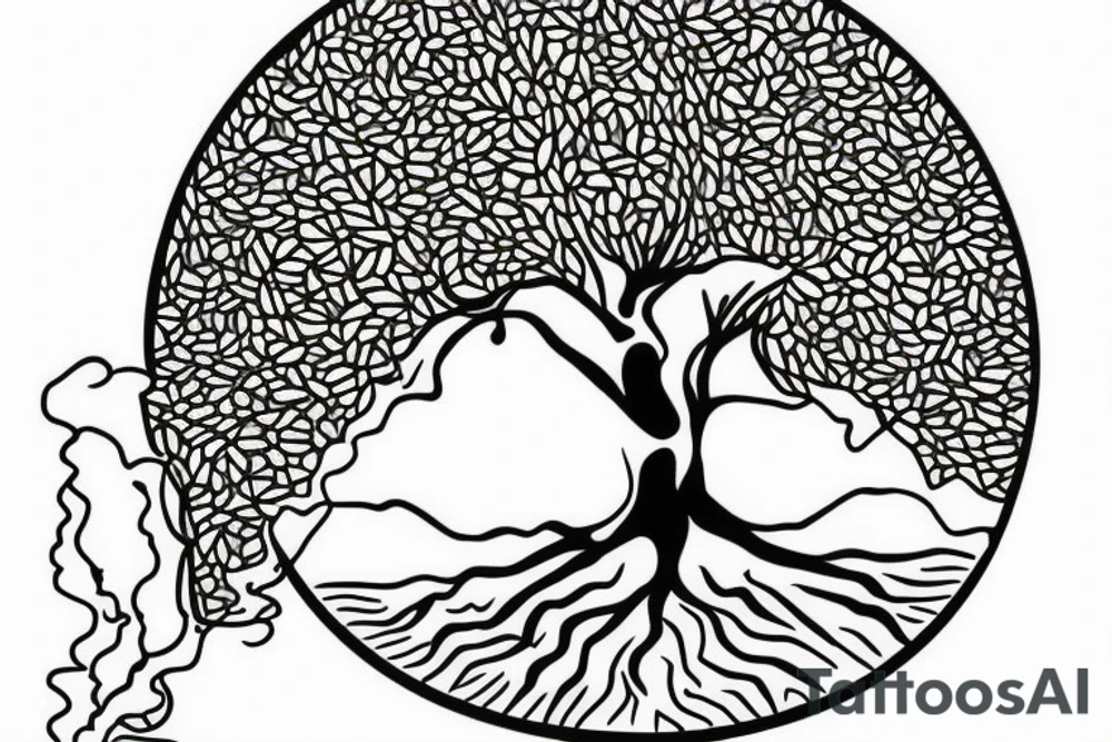 tree on a floating piece of rock island tattoo idea