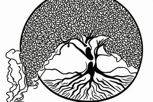 tree on a floating piece of rock island tattoo idea