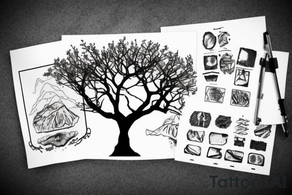 tree on a floating piece of rock island tattoo idea