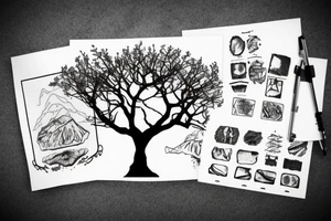 tree on a floating piece of rock island tattoo idea