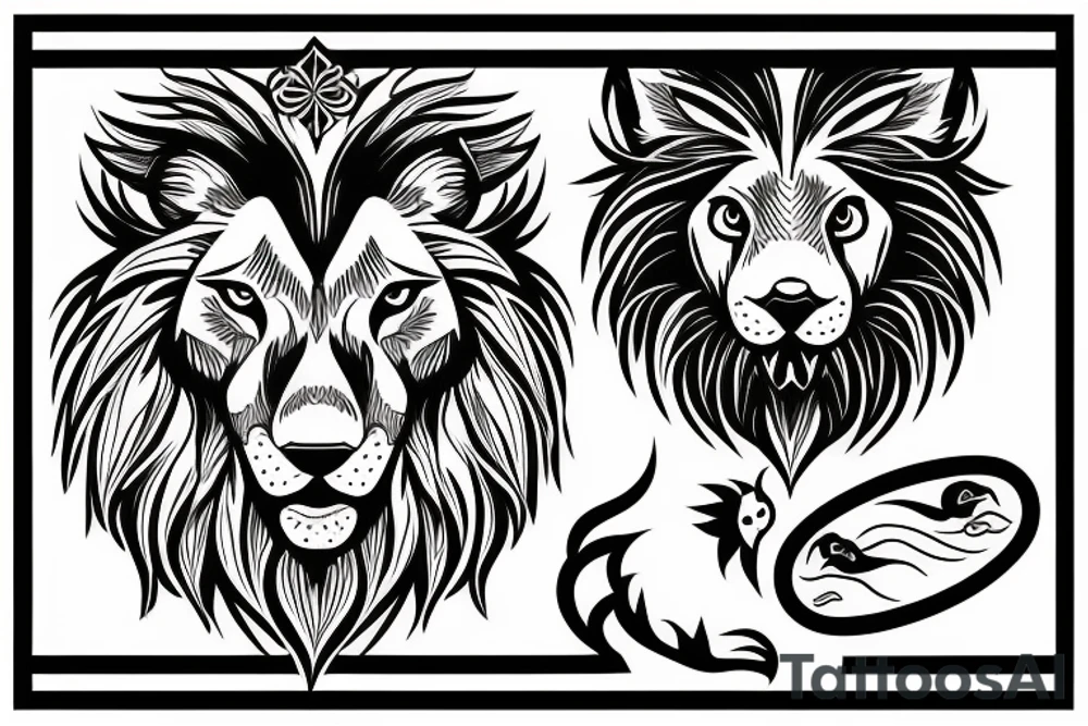 Lion and wolf with day and night tattoo idea
