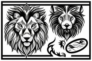 Lion and wolf with day and night tattoo idea
