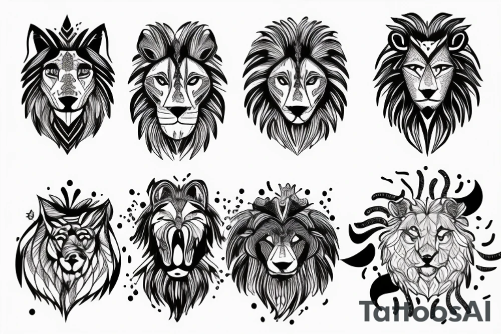 Lion and wolf with day and night tattoo idea