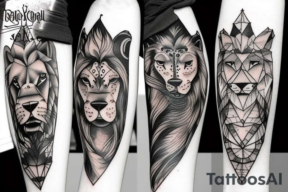 Lion and wolf with day and night tattoo idea