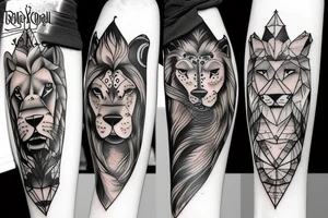Lion and wolf with day and night tattoo idea