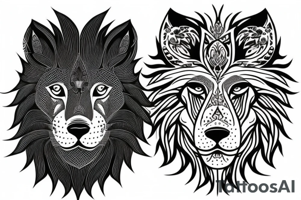 Lion and wolf with day and night tattoo idea
