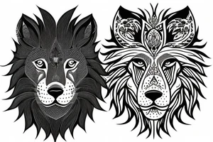 Lion and wolf with day and night tattoo idea