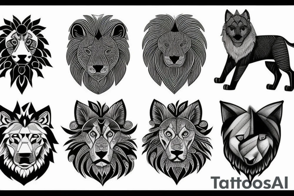 Lion and wolf with day and night tattoo idea
