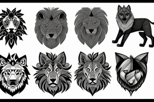 Lion and wolf with day and night tattoo idea