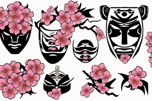 Samurai mask and cherry blossoms tattoo idea