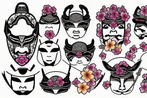 Samurai mask and cherry blossoms tattoo idea