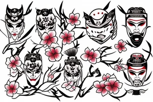 Samurai mask and cherry blossoms tattoo idea