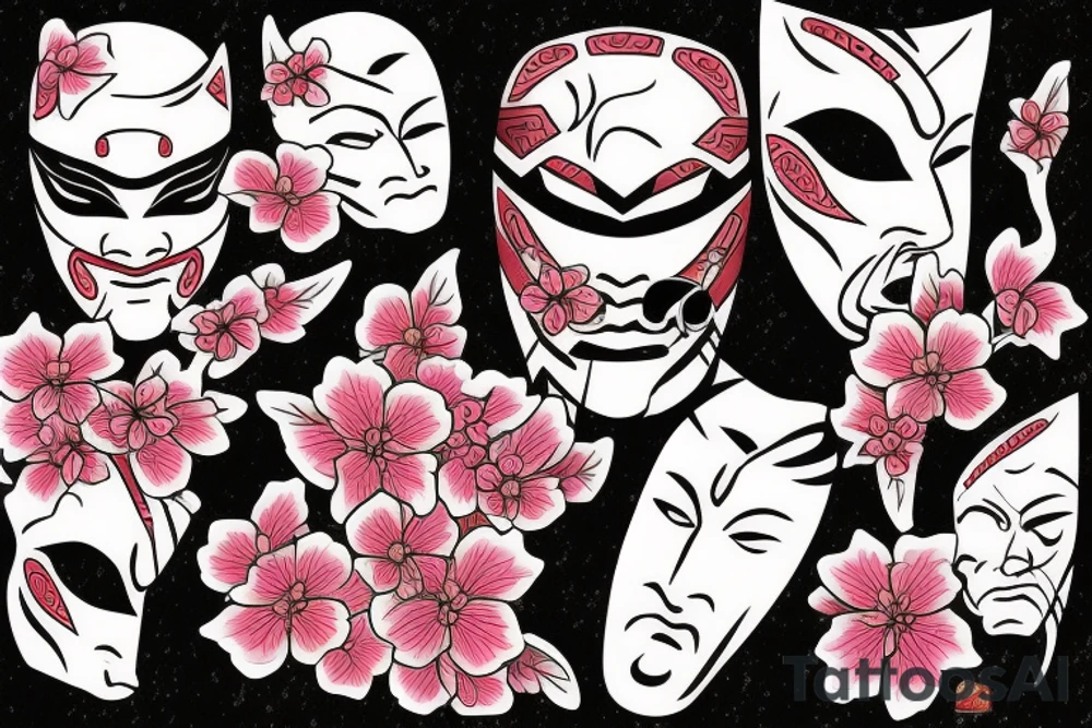 Samurai mask and cherry blossoms tattoo idea