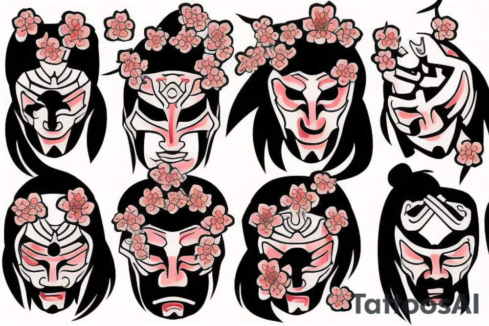 Samurai mask and cherry blossoms tattoo idea