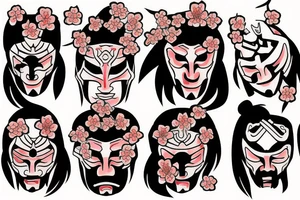 Samurai mask and cherry blossoms tattoo idea
