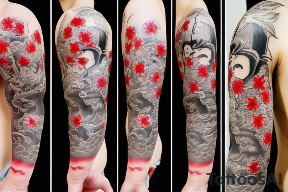 Samurai mask and cherry blossoms tattoo idea