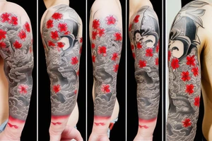 Samurai mask and cherry blossoms tattoo idea