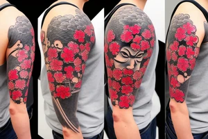 Samurai mask and cherry blossoms tattoo idea