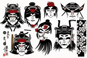 Samurai mask and cherry blossoms tattoo idea