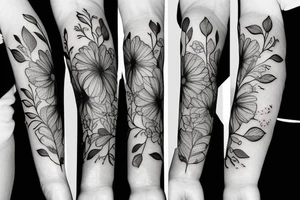 womens arm botanical sleeve tattoo hyperrealistic photo small flowers delicate tattoo idea