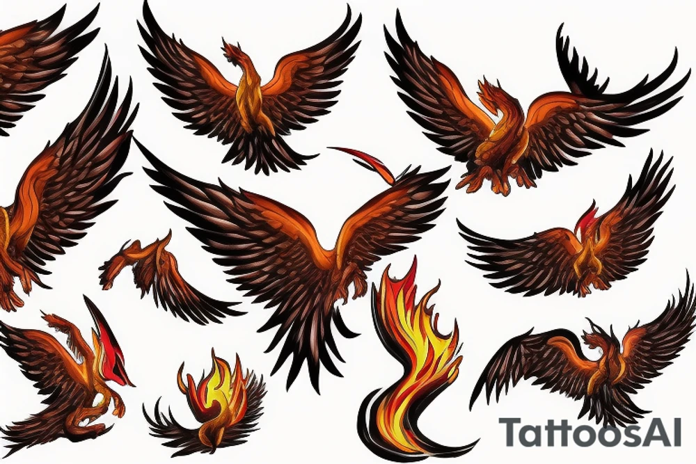 Phoenix soaring down in realistic fire tattoo idea