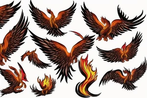 Phoenix soaring down in realistic fire tattoo idea