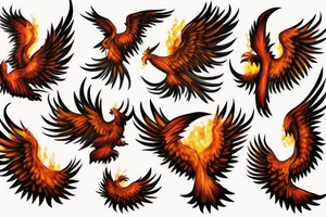 Phoenix soaring down in realistic fire tattoo idea