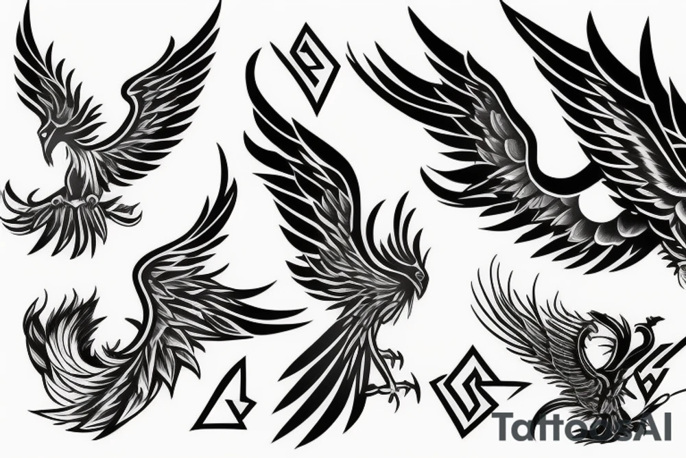 Phoenix soaring down in realistic fire tattoo idea