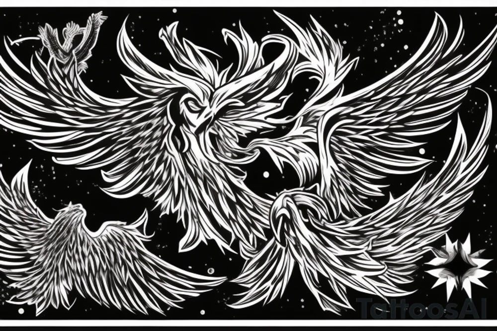 Phoenix soaring down in realistic fire tattoo idea