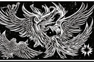 Phoenix soaring down in realistic fire tattoo idea