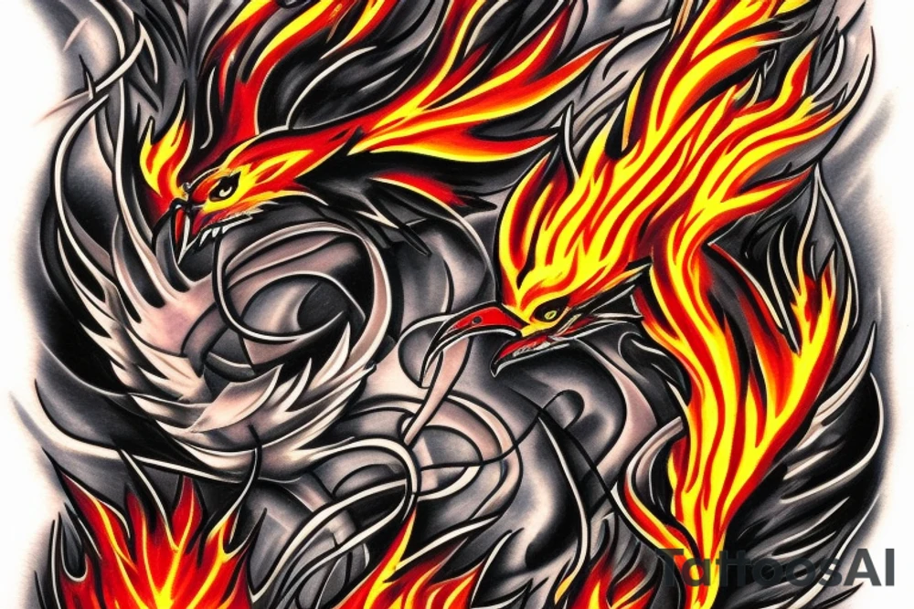 Phoenix in realistic fire tattoo idea