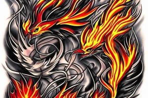 Phoenix in realistic fire tattoo idea