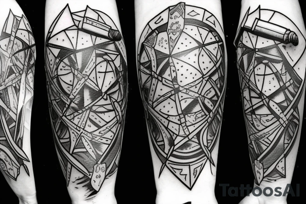 D20 with a sword stabbing down through it tattoo idea D20 with a sword stabbing down through it tattoo idea