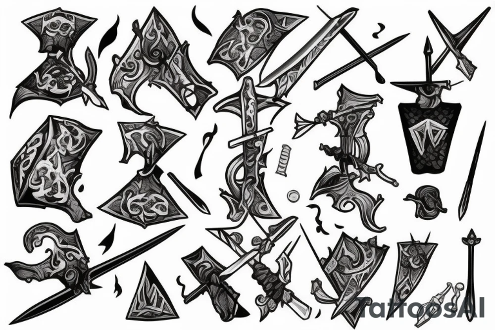 D20 with a sword stabbing down through it tattoo idea D20 with a sword stabbing down through it tattoo idea