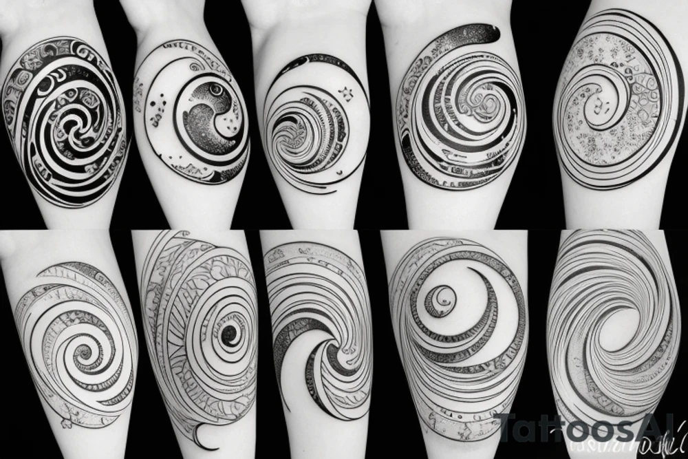 A floral fibinocci spiral with the phases of the moon tattoo idea