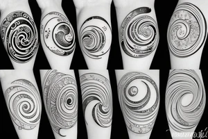 A floral fibinocci spiral with the phases of the moon tattoo idea