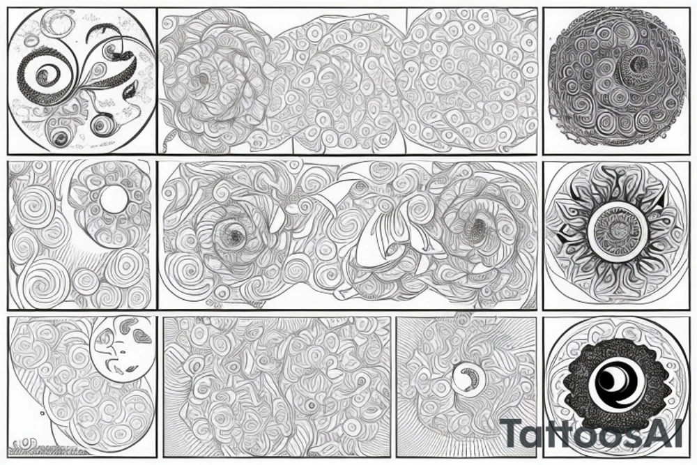 A floral fibinocci spiral with the phases of the moon tattoo idea