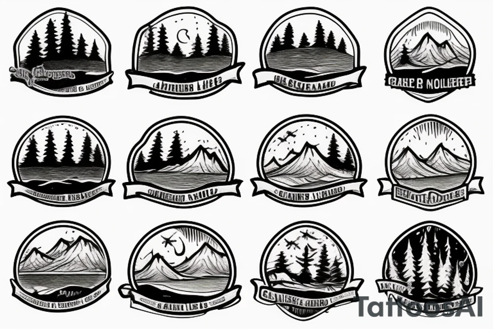 Nature tattoo with a lake in the shape of the Mississippi state in the fore ground with trees and a mountain in the background tattoo idea