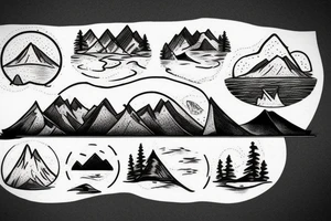 Nature tattoo with a lake in the shape of the Mississippi state in the fore ground with trees and a mountain in the background tattoo idea