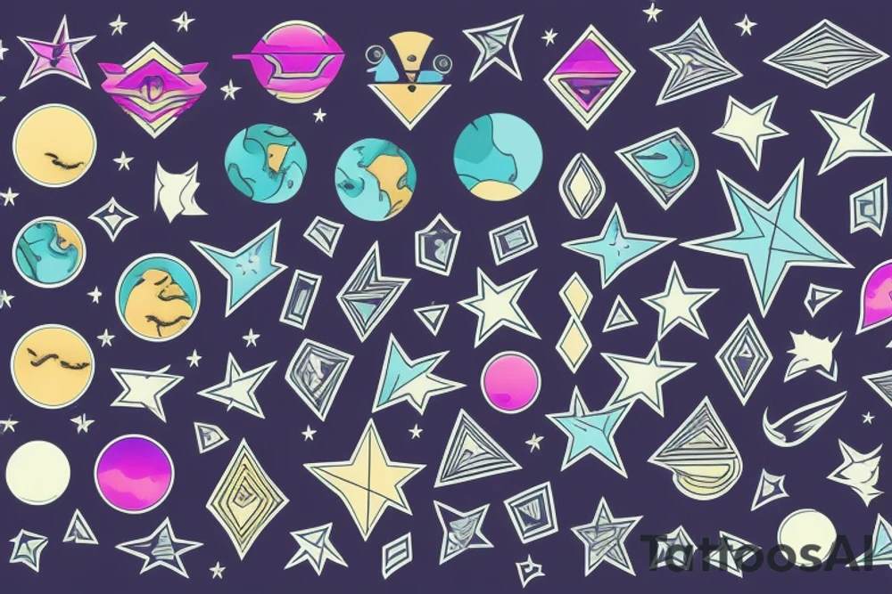 Northern lights planets stars shapes tattoo idea