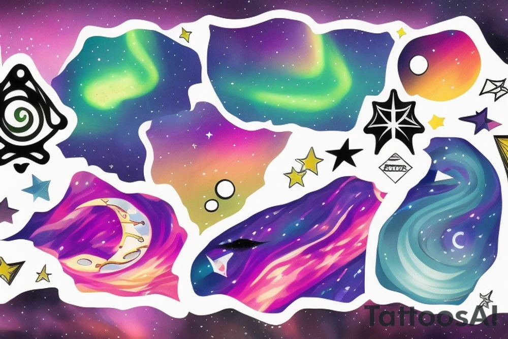 Northern lights planets stars tattoo idea
