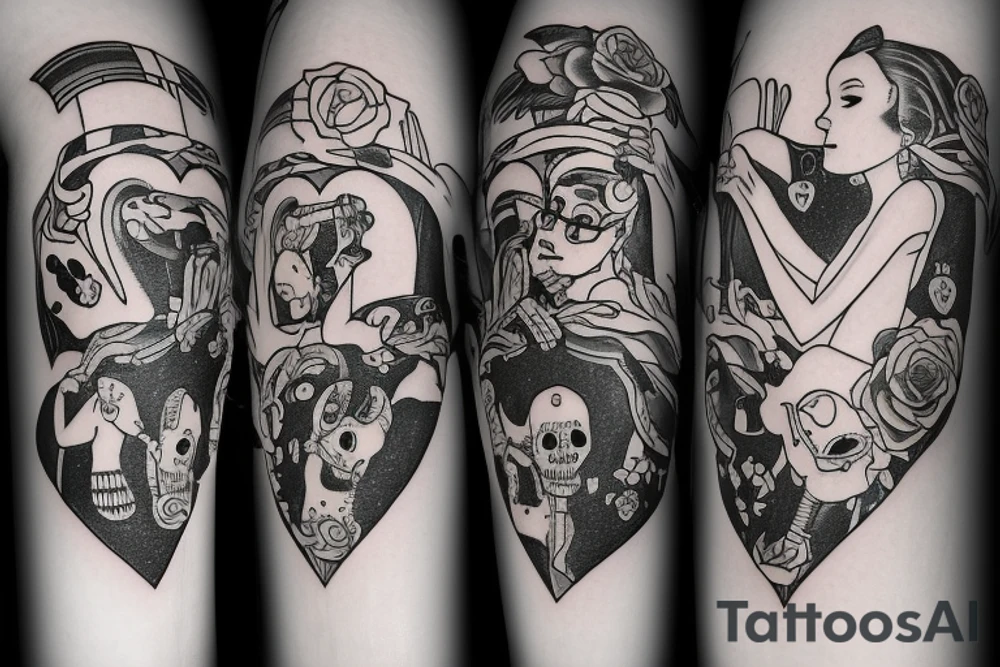 The lyrics 'Live your heart and never follow' from Hot Water Music's 'It's Hard to Know' are interpreted using the icon style featured in 'Love, Death & Robots'. tattoo idea