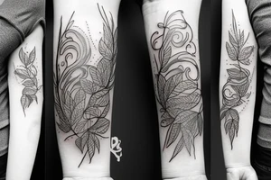 full arm tattoo spring with fallen leaves and thunderclouds tattoo idea