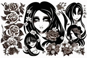 Woman, mid-long black hair, brown eyes, tattoo idea