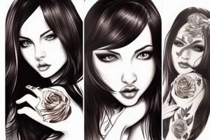 Woman, mid-long black hair, brown eyes, tattoo idea