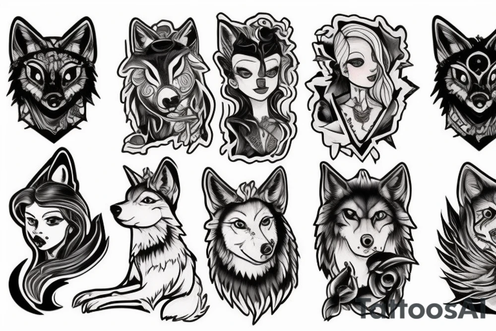 Interpreting a wolf in the style of Love, Death & Robots' icons tattoo idea