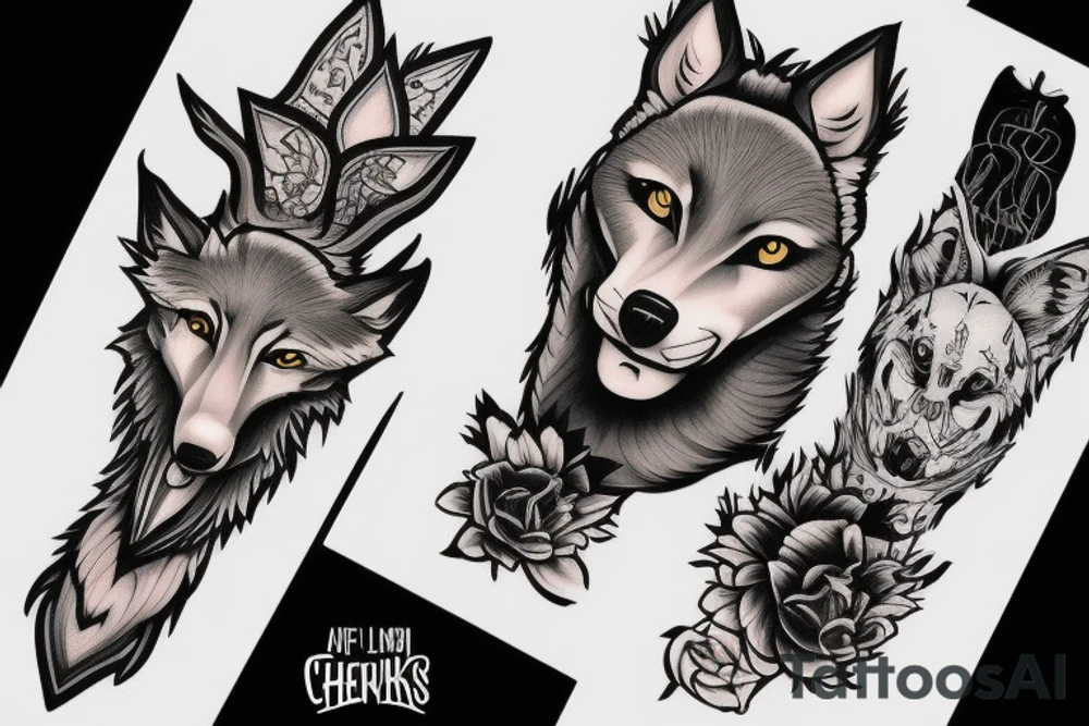 Interpreting a wolf in the style of Love, Death & Robots' icons tattoo idea