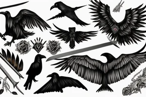 A sword surrounded by ravens wings tattoo idea