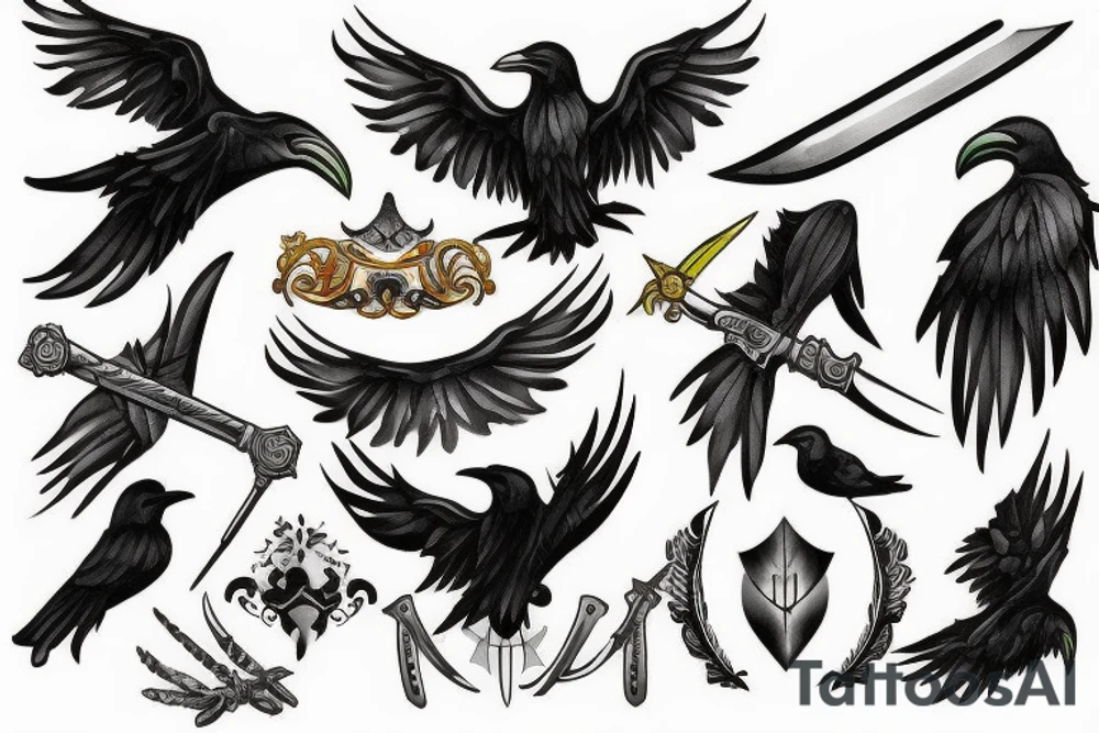A sword surrounded by ravens wings tattoo idea